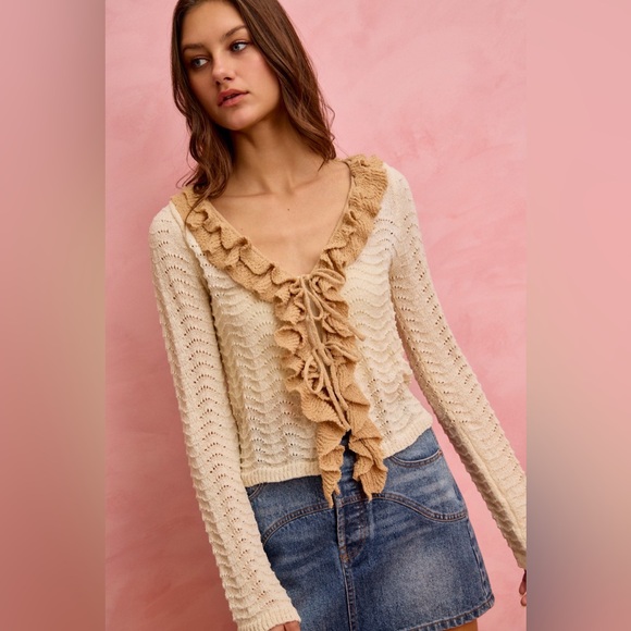 SO ME Pointelle Texture Lightweight Sweater Cardigan - Picture 11 of 12